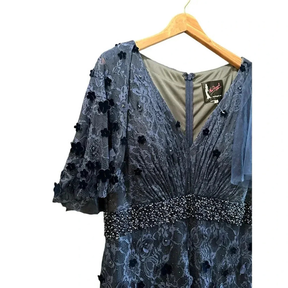 NWT Mac Duggal 67712 Bell Sleeve Lace Dress MIDNIGHT BLUEBERRY $698 size 16 - Picture 7 of 14